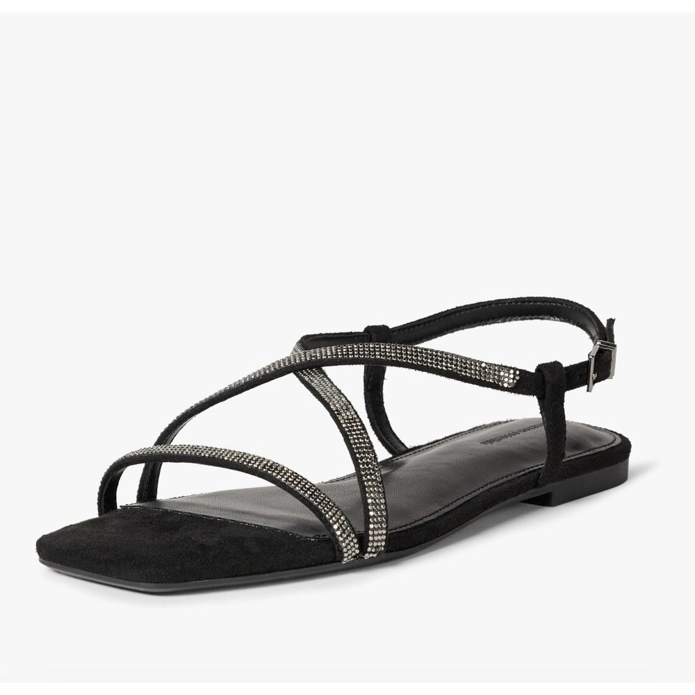 Faux Leather And Reinstone Flat Slingback. Black, Size 9.5 [U] - Picture 3 of 7